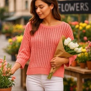 Tribal Open Rib Scoop Neck Sweater in Pink Tulip